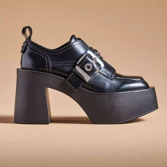 LARROUDE Stewart Platform Oxford Heels Size 8 Black Leather Chunky NEW $375 - Picture 4 of 16